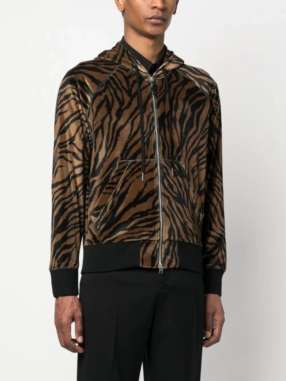 Tom Ford Zebra Print Velour Zip Hoodie Brown Black Size 52/ US 42/ L